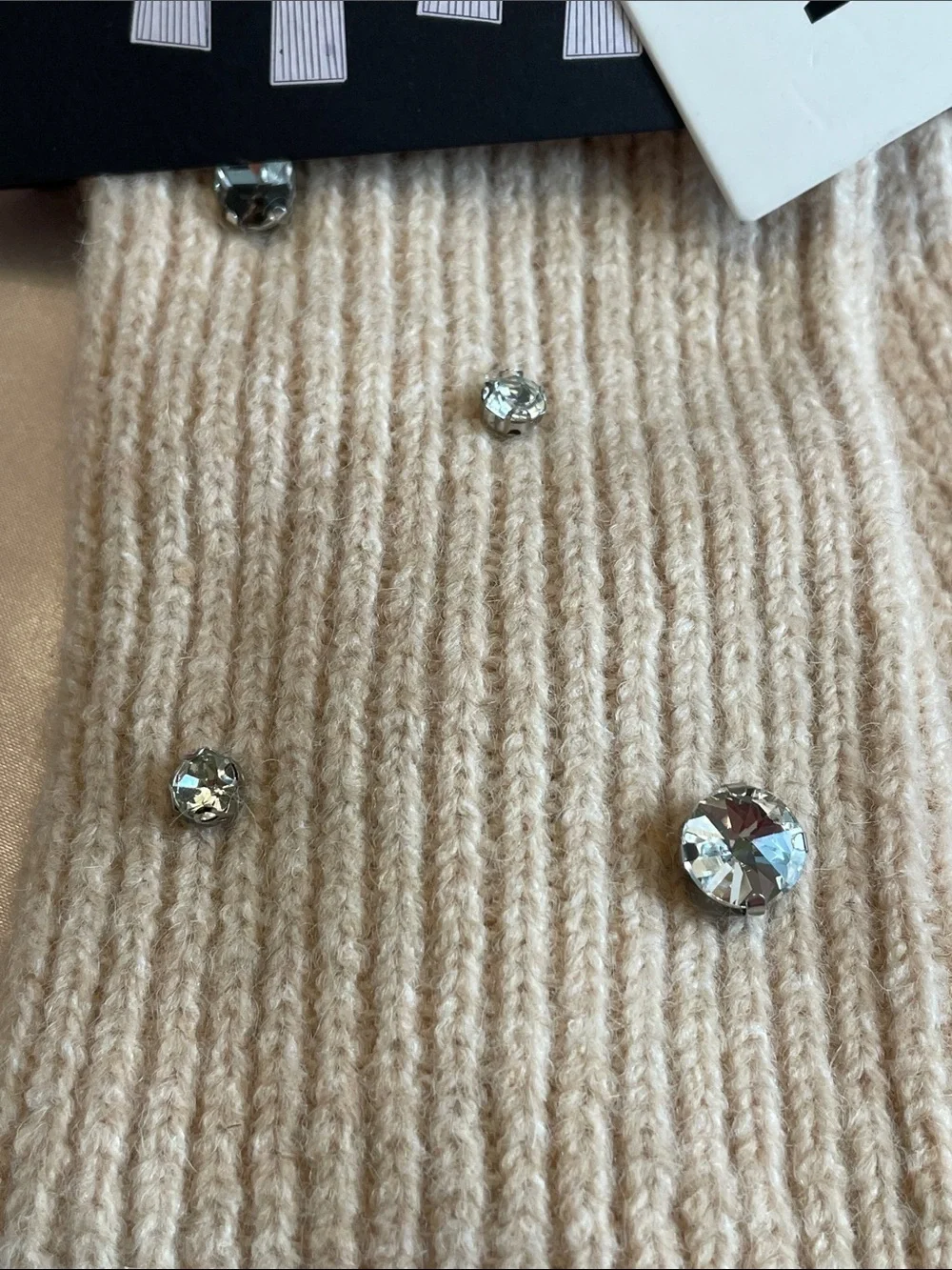 Steve Madden Biscotti Ribbed Knit Arm Warmers w/ Crystal Accents - NWT $42 MSRP